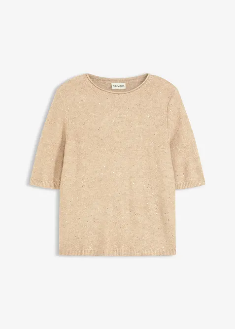 Trui met halflange mouwen, pailletten en glanzend garen, bonprix