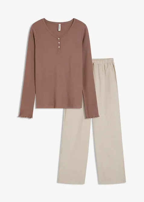 Loungewear geribd shirt met een geweven broek, bonprix