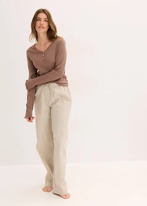 Loungewear geribd shirt met een geweven broek, bonprix