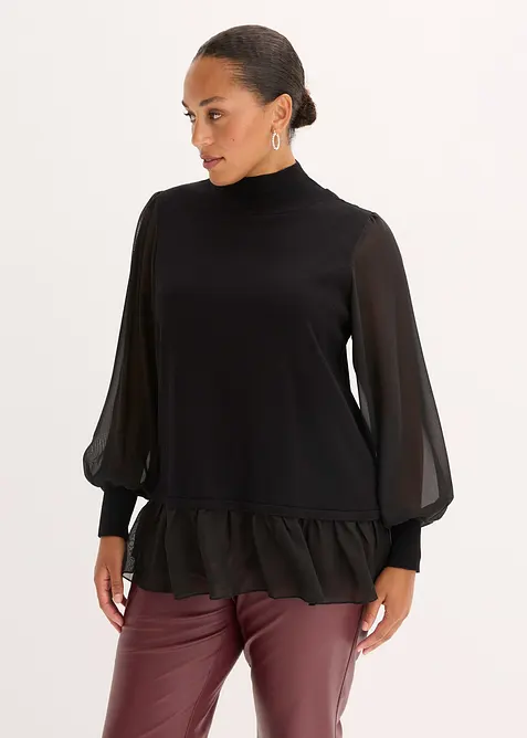 Fijngebreide trui met blouse-inzet, bonprix