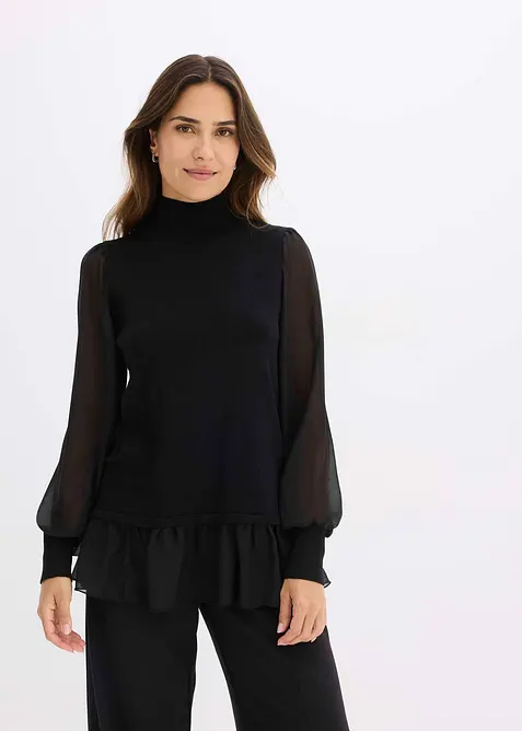Fijngebreide trui met blouse-inzet, bonprix