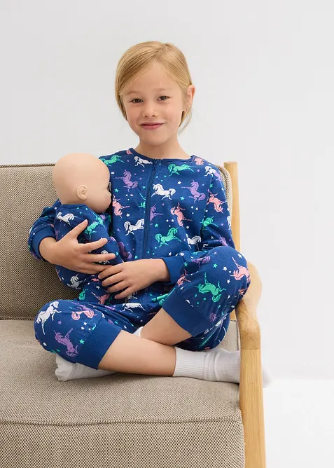 Pyjama onesie en poppen onesie van biologisch katoen (2-dlg. set), bonprix