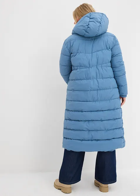 Lange, gewatteerde jas met capuchon, bonprix