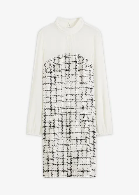 Mini jurk van bouclé met mouwen van chiffon, bonprix