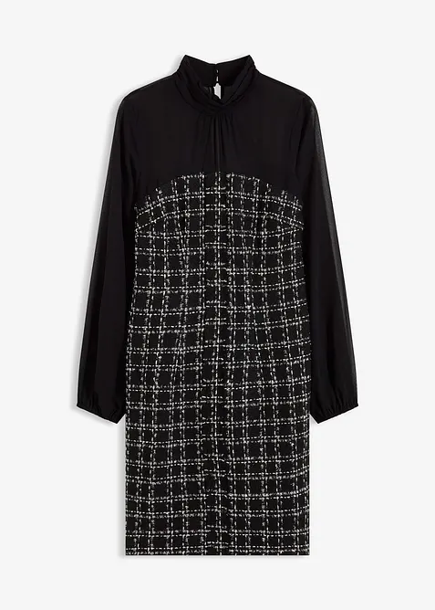 Mini jurk van boucl&eacute; met mouwen van chiffon, bonprix