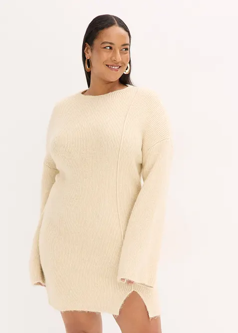 Korte gebreide jurk met wol, bonprix