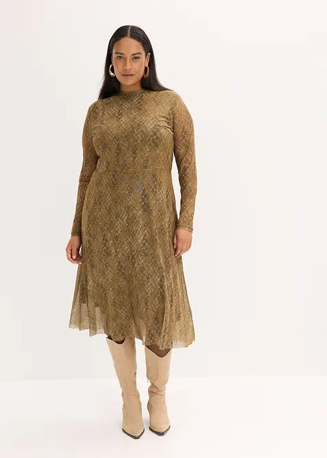 Midi jurk van fijn mesh, bonprix