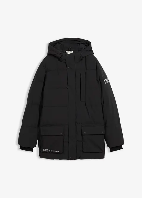 Gewatteerde parka met sportieve details en capuchon, bonprix