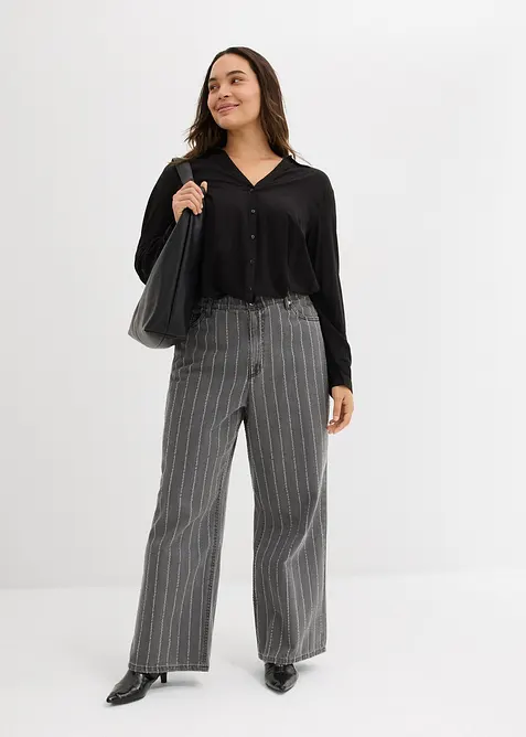 Wide leg jeans high waist met destroyed look, bonprix