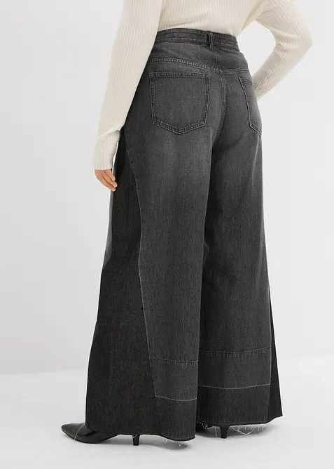 Wide leg jeans high waist met inzetstuk, bonprix