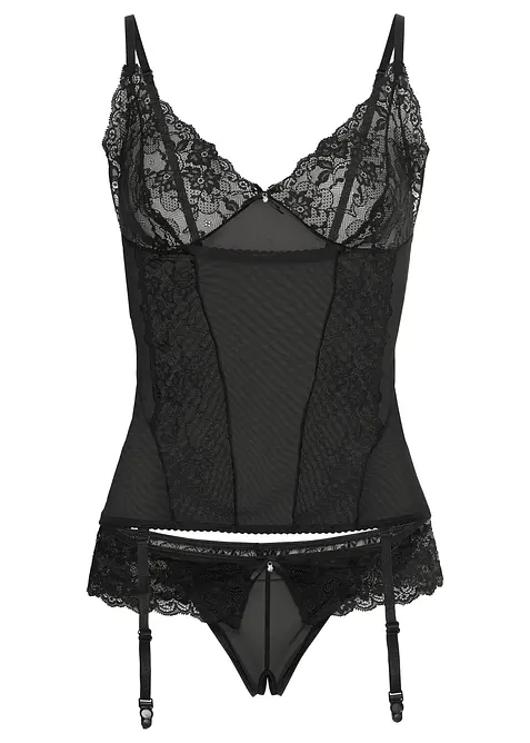 Bustier met jarretels en string ouvert (2-dlg. set), bonprix