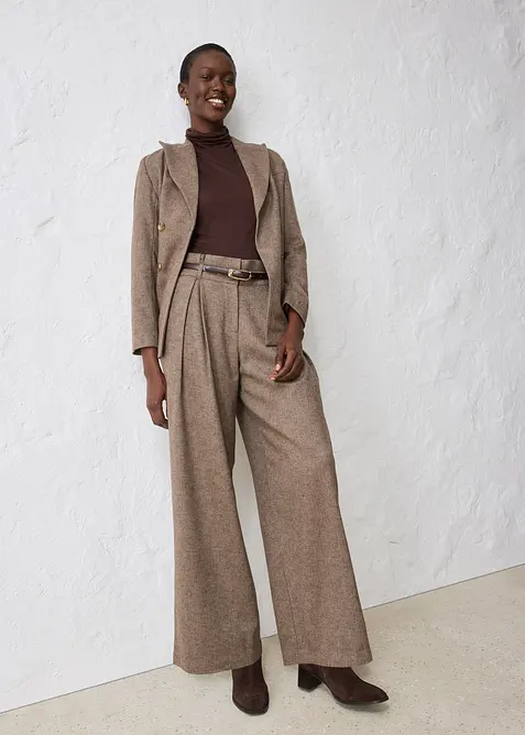 Wijde bandplooibroek met wol, bonprix