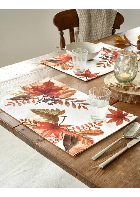 Placemats met bladerprint (set van 2), bonprix