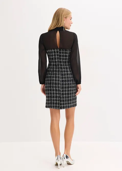 Mini jurk van boucl&eacute; met mouwen van chiffon, bonprix