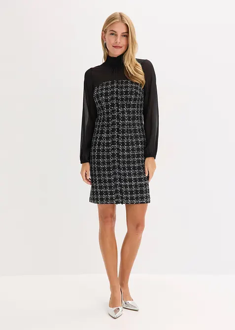 Mini jurk van boucl&eacute; met mouwen van chiffon, bonprix