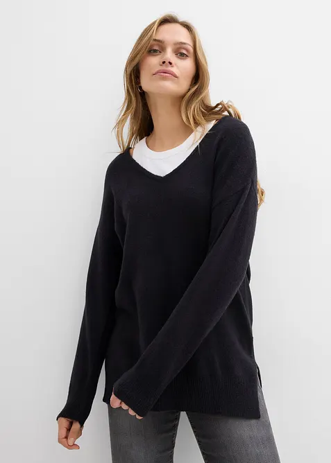Lange oversized trui met splitten opzij, bonprix
