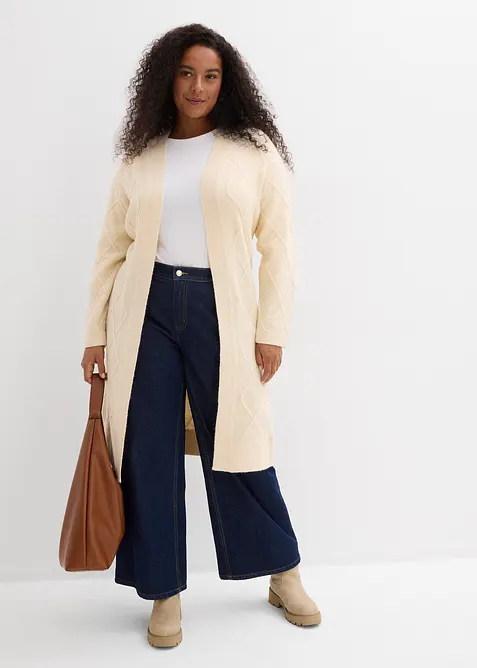 Lang gebreid vest met kabelpatroon, bonprix