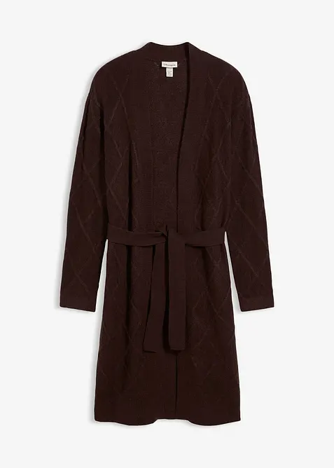 Lang gebreid vest met kabelpatroon, bonprix