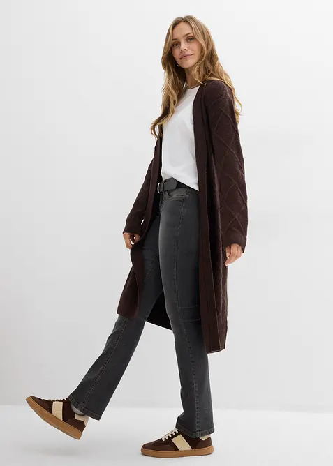 Lang gebreid vest met kabelpatroon, bonprix