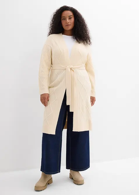 Lang gebreid vest met kabelpatroon, bonprix