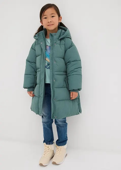 Warm gevoerde lange pufferjas met reflecterende details, bonprix