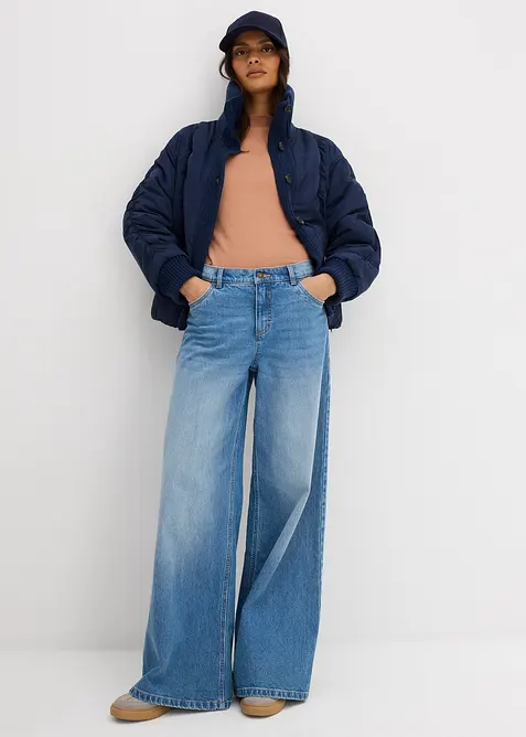 Gewatteerde jas met gebreide mouwboorden, bonprix