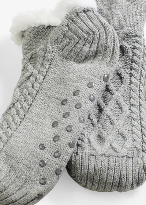 Huissokken met vlechtpatroon, teddy voering en stroeve zool, bonprix