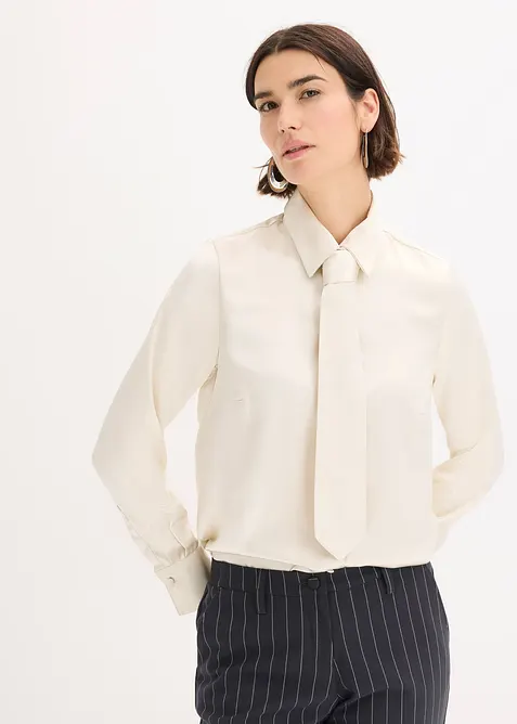Satijnen blouse met een afneembare strik (2-dlg.), bonprix