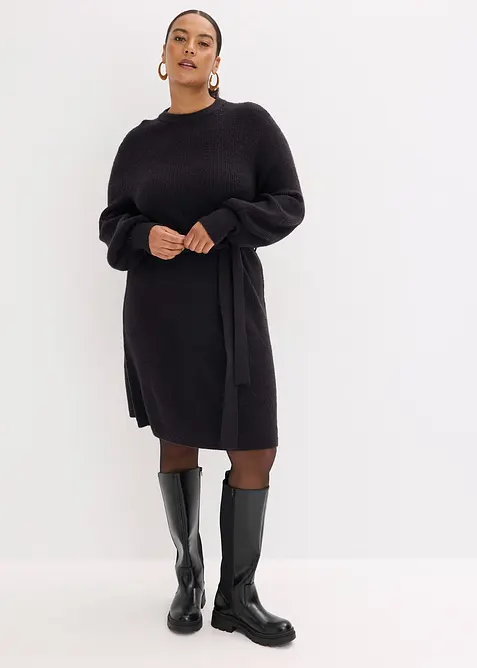 Gebreide jurk met ballonmouwen, bonprix