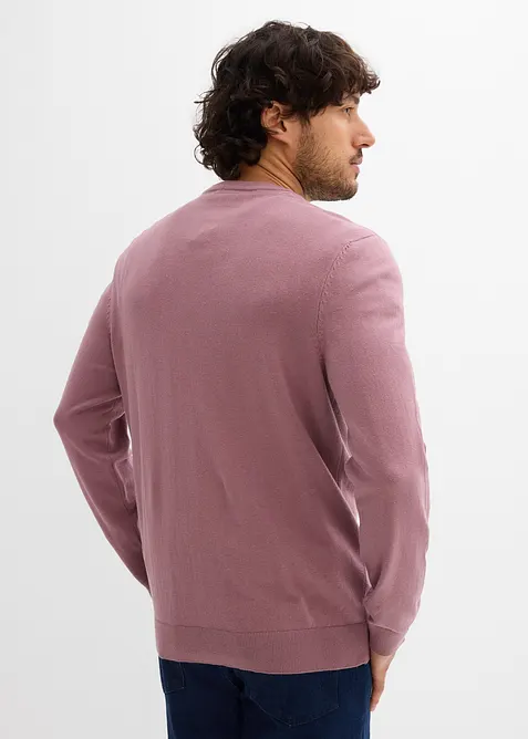 Fijngebreide trui met V-hals in een zachte katoenmix, bonprix