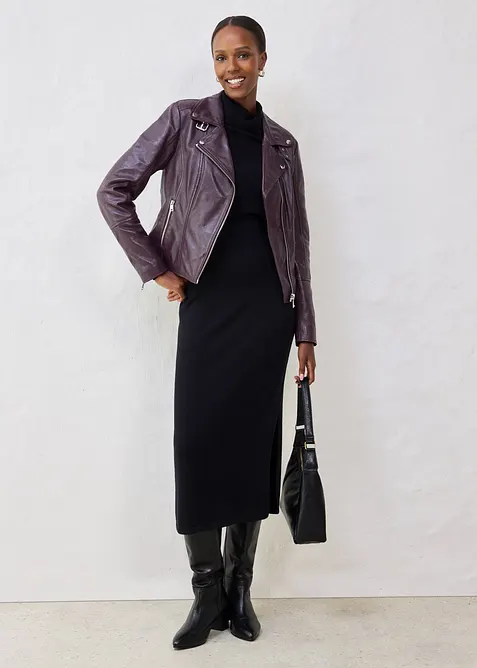 Leren biker jas van lamsnappa, bonprix