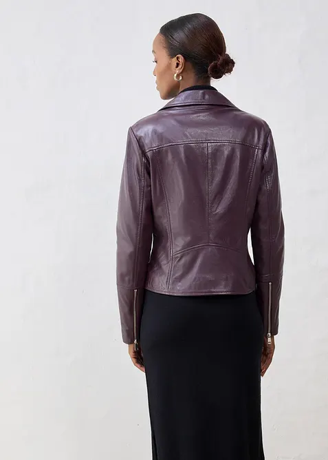 Leren biker jas van lamsnappa, bonprix