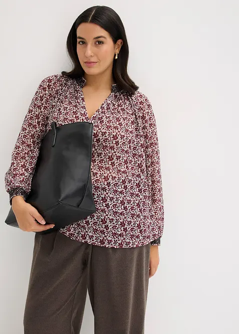 Gedessineerde chiffon blouse met borduursel, bonprix
