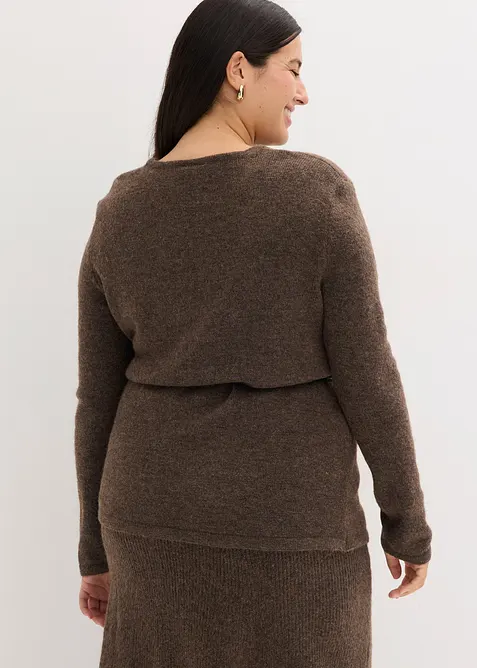 Gebreid shirt met wol en strikbandje van imitatieleer, bonprix