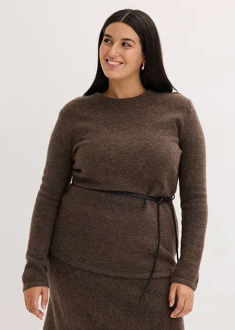 Gebreid shirt met wol en strikbandje van imitatieleer, bonprix