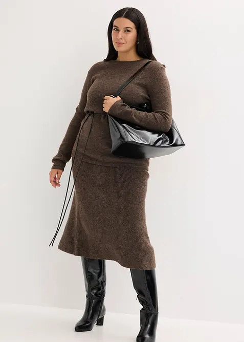 Gebreid shirt met wol en strikbandje van imitatieleer, bonprix