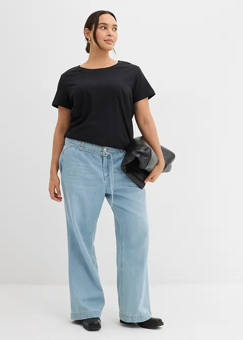 Wide leg jeans mid waist met riem, bonprix