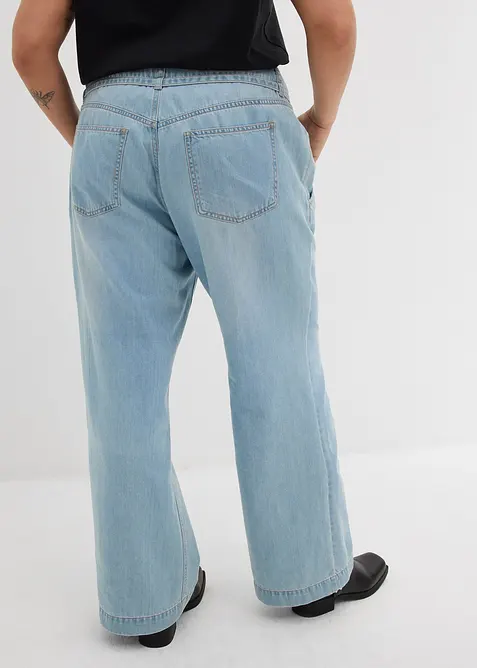 Wide leg jeans mid waist met riem, bonprix