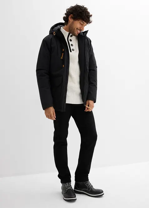 Gewatteerde parka met capuchon en imitatieleer, bonprix