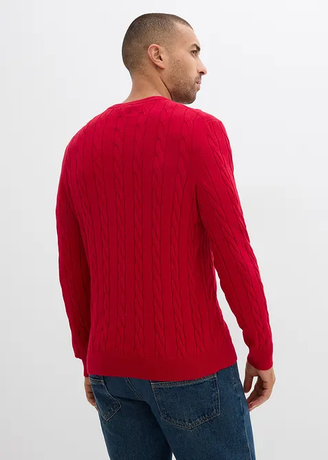 Fijngebreide kabeltrui in een zachte katoenmix, slim fit, bonprix