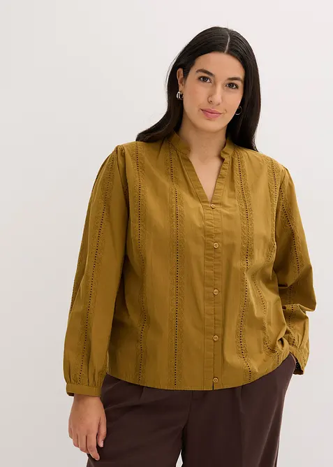 Blouse van katoen met details van kant, bonprix