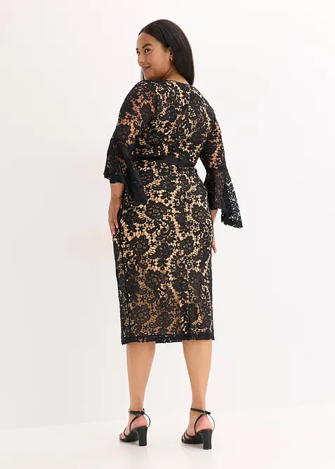 Kanten jurk met inzetstuk van satijn, bonprix