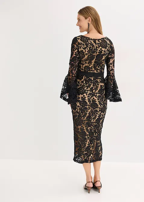 Kanten jurk met inzetstuk van satijn, bonprix