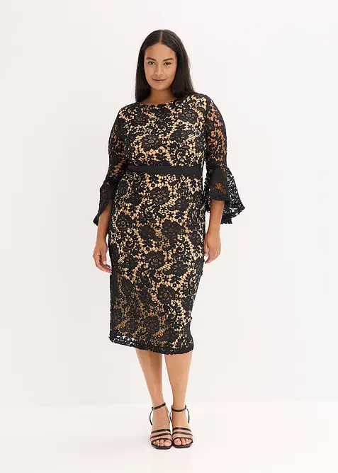 Kanten jurk met inzetstuk van satijn, bonprix