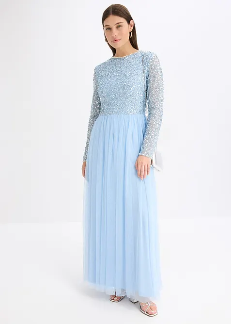 Maxi jurk met geborduurde pailletten, bonprix