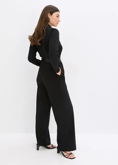 Jumpsuit van gestructureerde crêpe en satijnen inzetstuk, bonprix