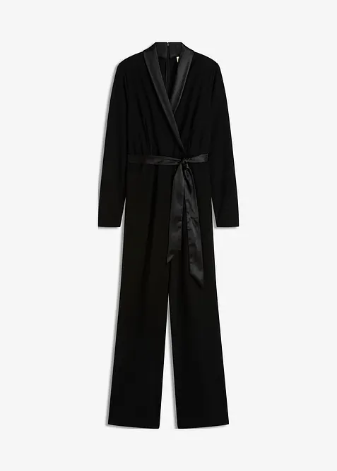 Jumpsuit van gestructureerde crêpe en satijnen inzetstuk, bonprix