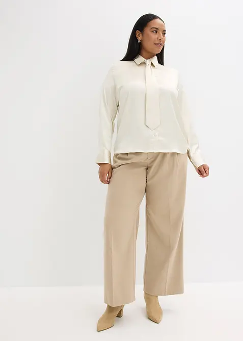 Satijnen blouse met een afneembare strik (2-dlg.), bonprix