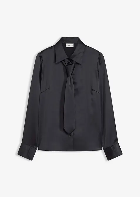 Satijnen blouse met een afneembare strik (2-dlg.), bonprix