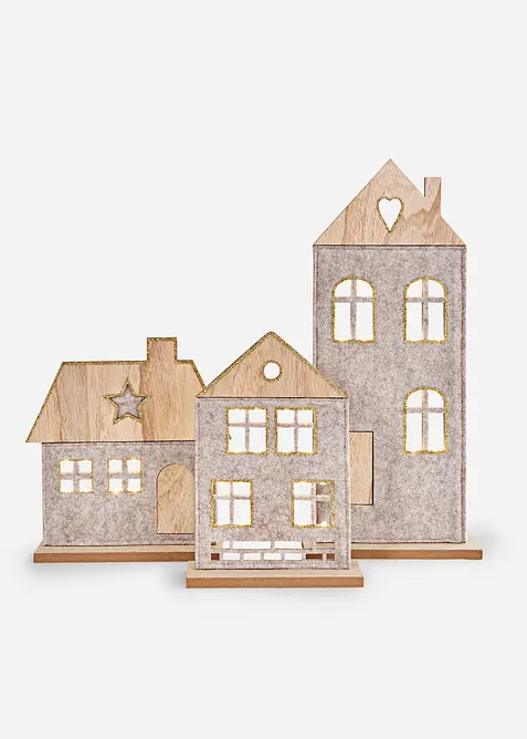 Decoratieve LED-huisjes (set van 3), bonprix